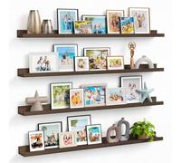 Forbena Set di 4 mensole sospese per libri da parete con bordo, lunghe 121 cm, rustiche, per aule e biblioteche, mensole strette in legno per cornici fotografiche (marrone scuro)