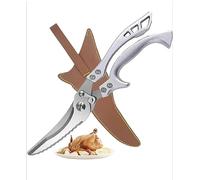 Forbici da cucina, forbici per polli, forbici in acciaio inox con manico in alluminio+custodia in pelle, forbici da cucina professionali, essenziali per tagliare carne, pesce, verdure e ossa