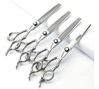 Forbici da parrucchiere SHARONDS 440C da 6/6,5/7 pollici ad alta durezza con motivo fine, professionali per salone, per taglio e assottigliamento dei capelli, strumento da barbiere (set da 4 pezzi da