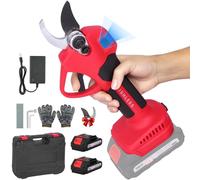 Forbici da Potatura Elettriche 30mm, Batteria 2000mAh con Display LCD | Lame Intercambiabili | 2 Batterie Ricaricabili | Potatore a Batteria per Giardinaggio, Frutteti e Vigneti-Rosso