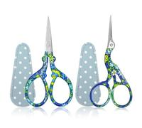 Forbici da Ricamo Piccole, 2 pezzi in Acciaio Inossidabile Craft Forbici per Cucire Infilatura Aghi Artigianato Trimming con Finta Copertura delle Forbici in Pelle (Blu con fiore)