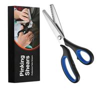 Forbici dentellate con giunto rivettato e, 4 blue black | Denti da taglio triangolari seghettati, due manici, taglio a zigzag per progetti tessuti seta e