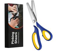 Forbici dentellate con giunto rivettato e, 4 blue yellow | Denti da taglio triangolari seghettati, due manici, taglio a zigzag per progetti tessuti seta e
