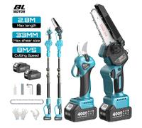 Forbici elettriche a batteria senza spazzole Seesii 3 in 1 da 33 mm con prolunga da 2,4 m Cesoie per potatura con asta telescopica Taglierina per rami di alberi bonsai