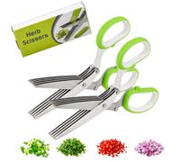 Forbici for erbe a 5 strati Cesoie da cucina multilama in acciaio | Lame affilate e ispessite con pettine for la pulizia, impugnatura sfalsata for tritare l'erba cipollina(D-2pcs)