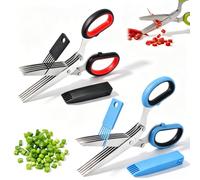Forbici for erbe da cucina in acciaio inossidabile a 5 strati con pettine | Maniglia ergonomica offset, gadget da cucina for tritare basilico, coriandolo(Blue+black(2pcs))