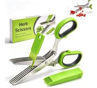 Forbici for erbe da cucina in acciaio inossidabile a 5 strati con pettine | Maniglia ergonomica offset, gadget da cucina for tritare basilico, coriandolo(Green)
