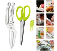 Forbici for pollame resistenti e forbici for erbe a 5 lame | Cesoie da cucina multifunzionali in acciaio inossidabile, forbici for pollame rimovibili(Scissors set)