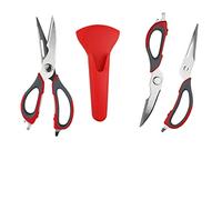 Forbici multifunzione da cucina, 7 in 1, in acciaio INOX resistente, con supporto magnetico, rimovibile per la casa, per tagliare pollame, ossa, verdure, frutta e frutti di mare (rosso)