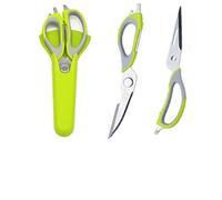 Forbici multifunzione da cucina, 7 in 1, in acciaio INOX resistente, con supporto magnetico, rimovibile per la casa, per tagliare pollame, ossa, verdure, frutta e frutti di mare (verde)
