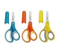 Forbici per Bambini 12,7 cm per Mancini e Destrimani, Punta Arrotondata per Sicurezza,con Copertura, Colori: Arancione, Giallo, Blu, in Acciaio Inossidabile,Ideali per Scuola e Creatività います 3個入り