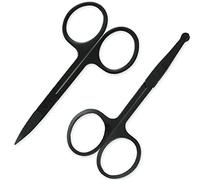 Forbici per capelli in acciaio inox, confezione da 2 pezzi, per tagliare i capelli del viso, orecchie e sopracciglia (nero)