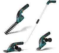 Forbici per erba con Batteria 7,2 V, 2000 mAh, 2 in 1, con Manico Telescopico, Batteria Ricaricabile e Caricatore per Giardino,Verde Scuro
