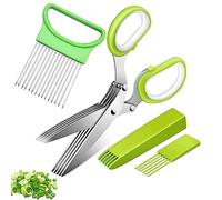 Forbici per Erbe Aromatiche, Forbici da Cucina a 5 Lame in Acciaio Inox, Forchetta per Cipolle, Forbici da Cucina Multifunzione, Forbici per Spezie, con Coperchio di Sicurezza e Pettine per la Pulizia
