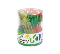 Forbici per mancini centimetrate - 13,5 cm - colori assortiti - Lebez - barattolo 24 pezzi