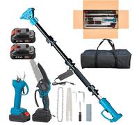 Forbici potatura elettriche Telescopiche, Motosega a Batteria 6 Pollici incluso, Kit cesoie e Motosega con asta telescopica professionali per Potatura Giardino Rami (con asta rimovibile)