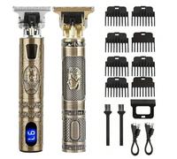 Forbici professionali per taglio capelli con display LED, tagliacapelli, rifinitore per barba, ricaricabili USB, kit per la cura del corpo senza fili con 4 accessori inclusi pettine baffi,nero,Signore