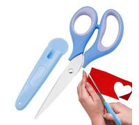 Forbici scolastiche, forbici di sicurezza per, forbici in acciaio inox per bambini, forbici blu con punta arrotondata, forbici per bambini, forbici di sicurezza con custodia protettiva