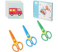 Forbici Sicurezza Bambini 1-3 Anni + 60 Fogli per Taglio | Punta Smussata Ergonomiche, Sicure per Asilo e Scuola Materna | Strumento Educativo per Sviluppo Motorio Infantile