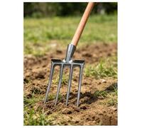Forca da giardino forgiata, 4/5/6 denti, acciaio al manganese, poggiapiede | Testa forgiata in un pezzo con denti affusolati e poggiapiede per scavare e rivoltare il terreno(4 Tine+1.4m Handle)