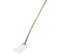 Forca per letame Kerbl Abt Standard (Forca con manico in legno, 4 rebbi, forca per letame in acciaio forgiato, lunghezza manico 135 cm, corpo forca laccato argento) 50103