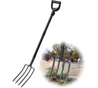 Forca per Vangare, 127cm Forca da Scavo da Giardino a 4 Denti in Acciaio con Manico a D in Metallo, Testa Forgiata 28cm, Ideale per Terreni Duri e Trapianti/Nero