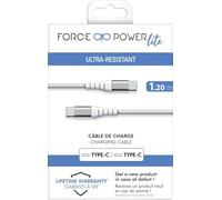 Force Power Cavo da USB C a C rinforzato da 2,4 A Lite, 1,2 metri, bianco
