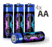 Force Power, Set 4 Pile Ricaricabili USB-C Tipo LR6 / AA con Cavo di Ricarica