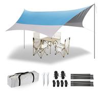 Forceatt Tenda Parasole da Campeggio Tarp, 3,7 * 4,3 m Tarp Parasole Tenda con 6 Punti di Fissaggio Può Essere Utilizzato con Tenda e Amaca in Campeggio, Escursionismo, Zaino in Spalla e Giardino