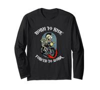 Forced to Work Funny Biker Skeleton Maglia a Manica
