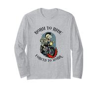 Forced to Work Funny Biker Skeleton Maglia a Manica