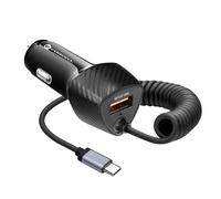 Forcell, Caricabatterie da Auto USB 38W + Cavo USB-C QC 3.0 Carbonio, Carbonio