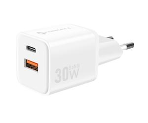 Forcell, Caricatore GaN III 30W con USB-C + USB, formato mini, Bianco