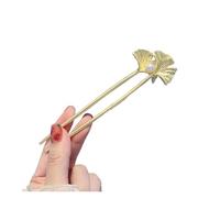 Forcella for capelli a forma di U perlata Forcina in metallo moda Copricapo geometrico Foglie ginkgo Bastoncini for Panino Accessori for for ragazze da donna per Ragazze Donne Bun Capelli(2 gold)