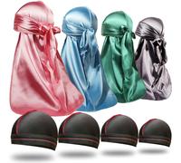 ForceWave 8 pezzi Durag setoso da uomo, berretto a coda lunga, per confezioni di 360 Wave Dew Rag