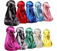 ForceWave Durag - 10 pezzi di seta Durag coda lunga per donne uomini raso Durag 360 Wave, Dorag, 10 pezzi, 10 colori., 10 Count (Pack of 1)