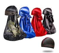 ForceWave Durag Setosi da Uomo 360 Onde, 4 Pezzi, Modello Do Rag, 1 Premio Cappellino per Onde, M