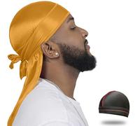 ForceWave Silky Durag - Berretto da uomo in raso con motivo a onde, 360 onde, Oro, One Size-M