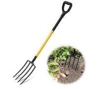 Forchetta da giardino, a 4 denti, resistente, con manici ergonomici antiscivolo a D, forchetta da vanga con manico lungo 114 cm, perfetta per giardinaggio, scavo, gestione del territorio, lavori in
