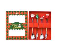 Forchetta e Cucchiaio Natalizi 4 Pezzi di Posate Natalizie in Titanio con | Set Posate in Titanio Festive per Casa, Cucina, Bar, Uso Quotidiano, Festività, Feste, Dessert, Caffè, Frutta,