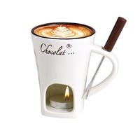 Forchetta per fonduta riscaldante per burro, tazza per sciogliere la pentola calda al cioccolato | Tazza per fonduta con tazza calda in ceramica | Crogiolo riscaldante scalda burro con forchetta per f