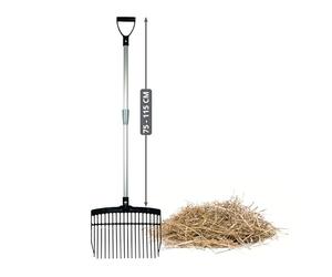 Forchetta svedese Horizont con manico regolabile in alluminio 75-115?cm, forchetta per bambini e adulti, leggera, forchetta per letame stabile, ergonomica e resistente alle intemperie