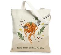 Forchetta tote da donna in tela casual spaghetti erbe non beige lavabile e riutilizzabile idea borsa della spesa per esterno beige 13x15 pollici