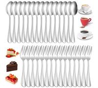 Forchette Acciaio Inox E Cucchiaini,30 Pezzi Forchette E Cucchiai Da Dessert In Acciaio Inox,Forchette Da Dessert In Acciaio Inox,Cucchiaini Da Tè Per Cucina E Ristorante,15 Cucchiai E 15 Forchette