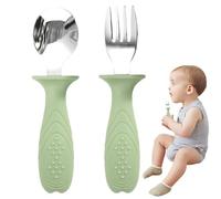Forchette e cucchiai per bambini, posate da pranzo per bambini Set di forchette per bambini - Posate per bambini in acciaio inox sicure per il cibo + set da portata in silicone per la casa e i viaggi