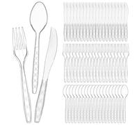 Forchette In Plastica Trasparente Riutilizzabile 150 Pezzi Set Di Posate In Plastica Riutilizzabili 50 Forchette Plastica, Coltelli, Cucchiaio Adatto Per Feste, Campeggio, Trasparente