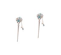 forchette per capelli classiche, pin per capelli i Antica forcina cinese vintage for capelli con doppio fiore e nappa, moda femminile(Green)