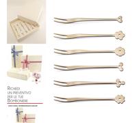 Forchettine Party Cadeau rosè 127 mm 6 pezzi assortiti finitura Oro Lucido in confezione bomboniera oro