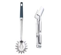 Forchettone per Spaghetti con Molla per Spaghetti, Pinza per Spaghetti in Acciaio Inox Mestolo Spaghetti, Cucchiai Forati, Spaghetti Forchette, per Cuocere Pasta Insalate Carni