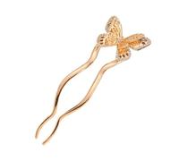 Forcina a forma di U a farfalla for donna, stile di alta qualità, parte posteriore della testa con diamanti ad acqua, forcina(Gold)